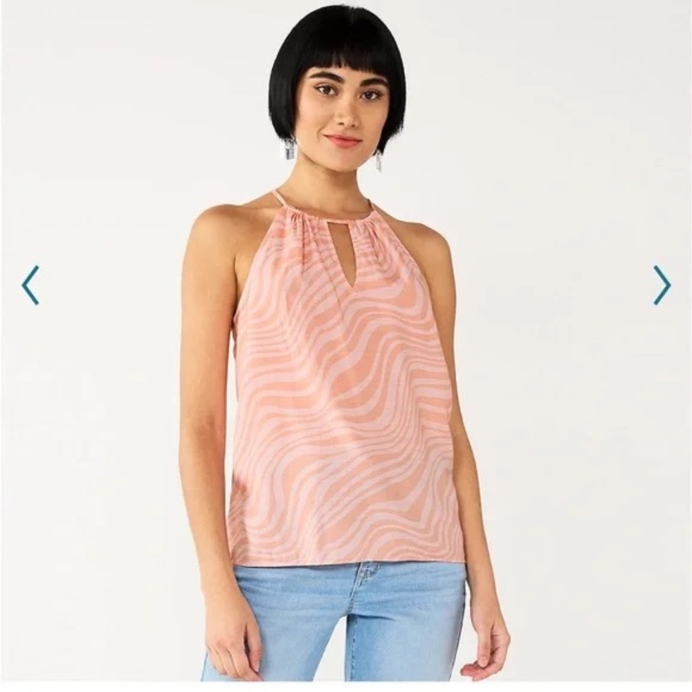 Minimalist Boho Halter Tank Relaxed‎ Blush Pink Swirl Print Size S